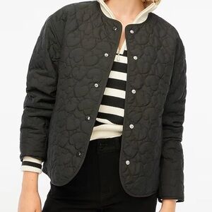 J.Crew Lightweight Quilted Heart Jacket Black Medium Women NEW 1678